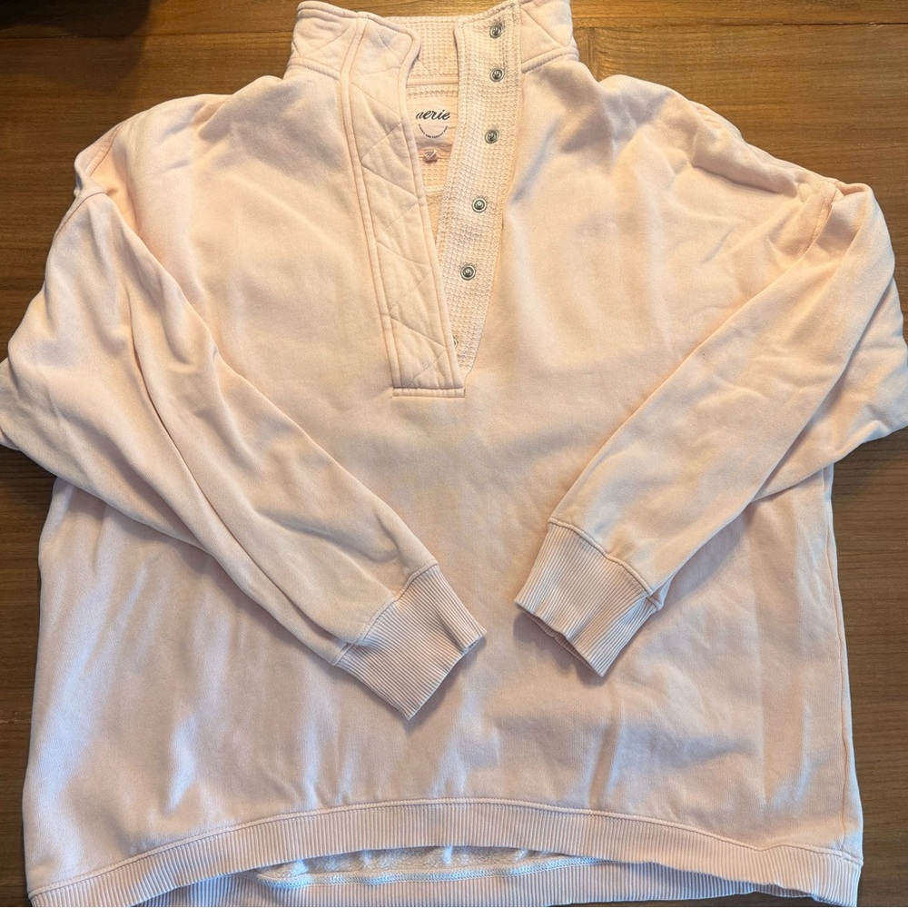 Aerie Light Pink Snap-Up Henley Sweatshirt